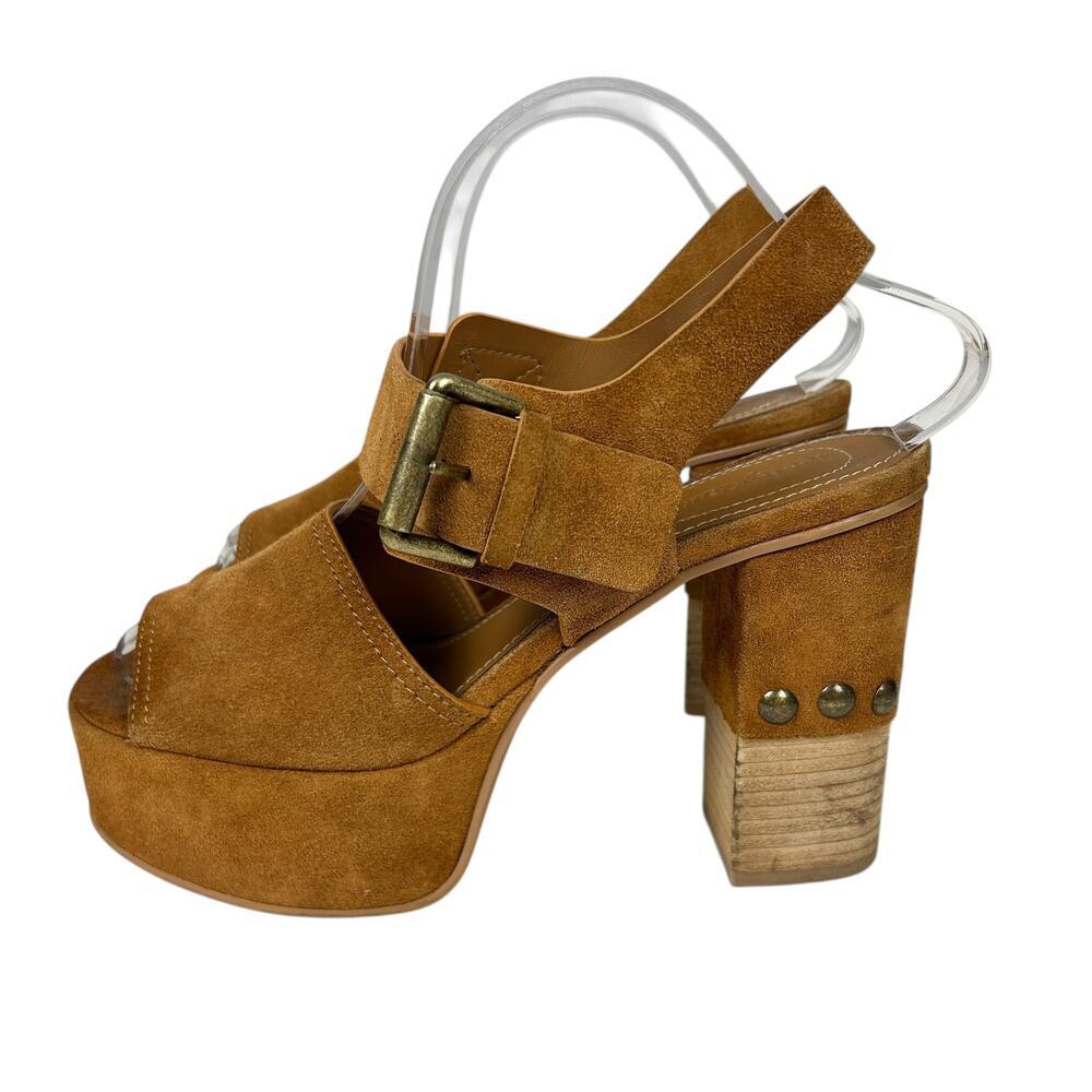 See By Chloe Marta Tan Suede Stacked Chunky Wooden Heeled Sandals 9